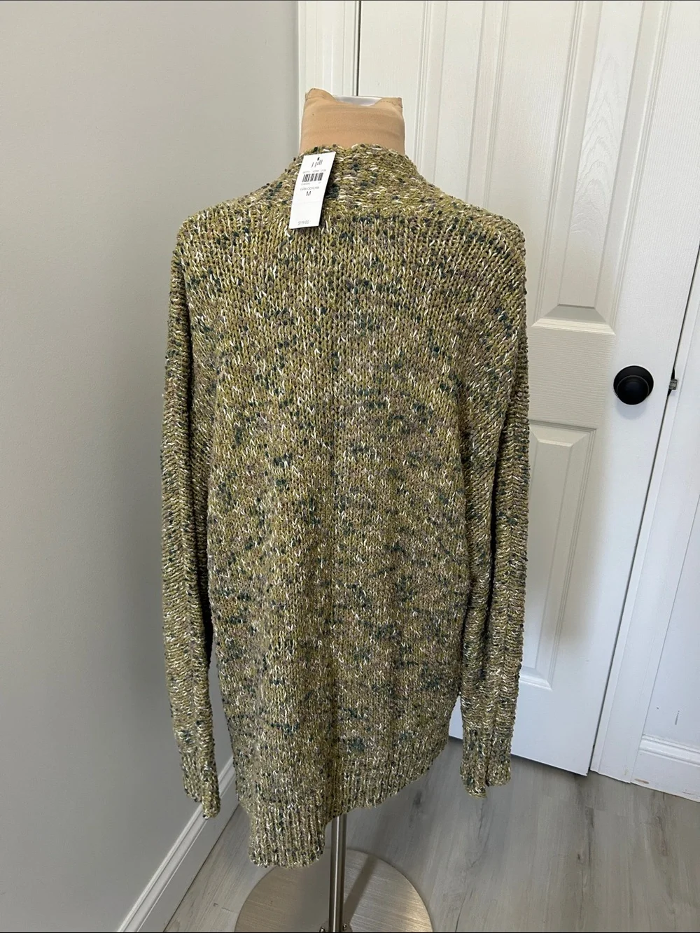 J. Jill Mixed Knit Open Cardigan Sweater Green